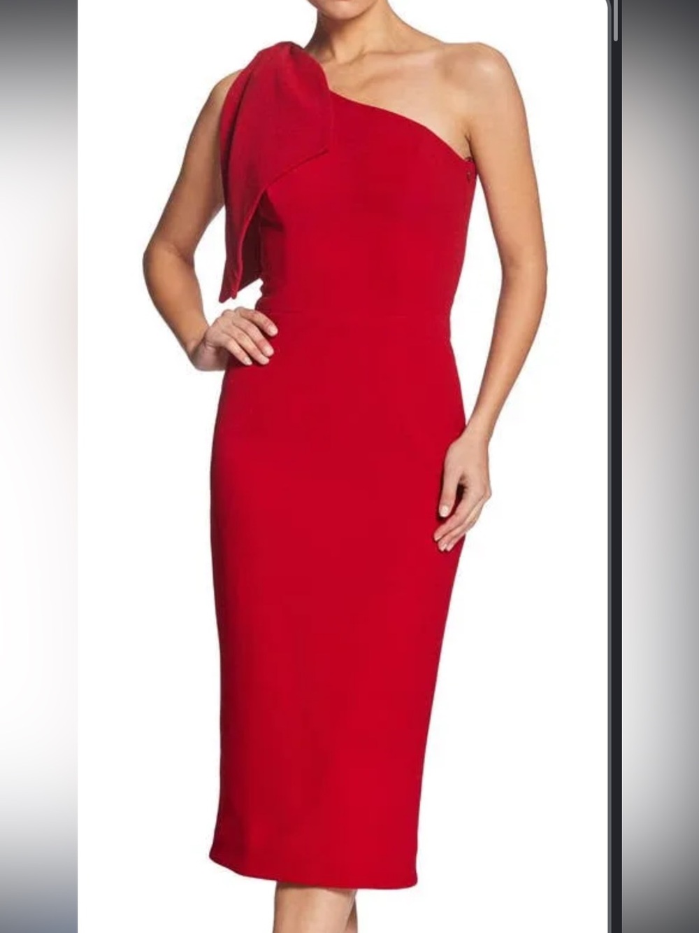 Dress the Population One-Shoulder Red Sheath Midi Dress